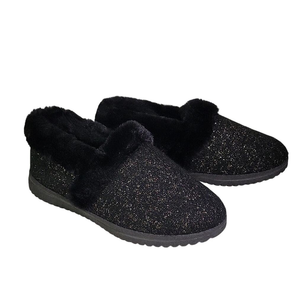Skechers Cozy Lite Sweet Walk Knit Black Copper Slip On  Shoes Womens  10